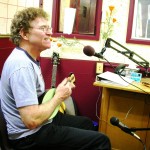 Danny Faragher at the KCSB Studios playing the ukulele.